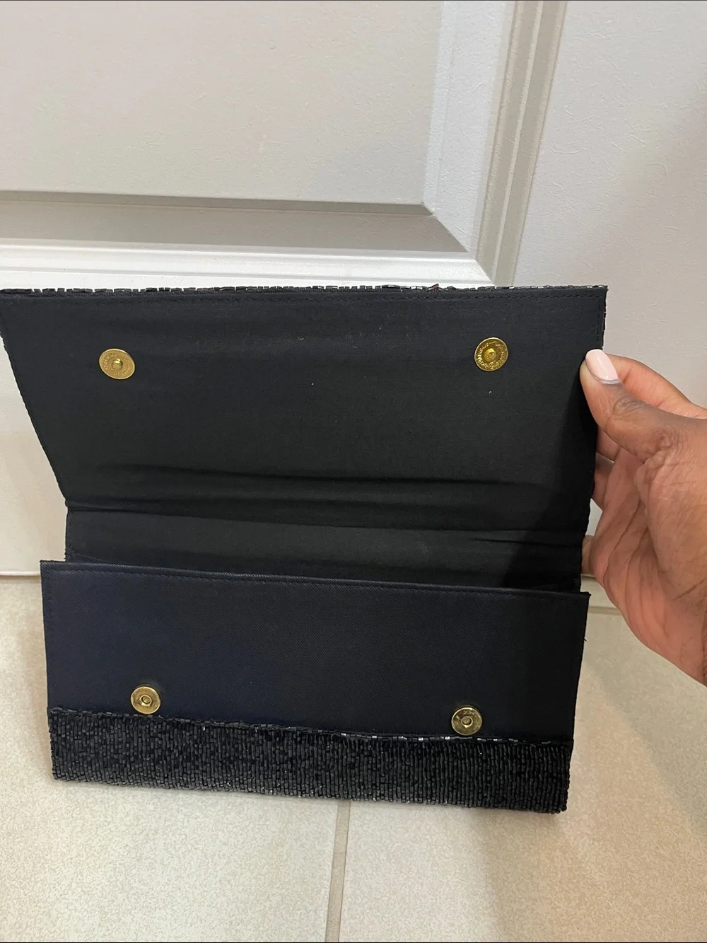 Black Beaded Baseball Clutch - Unbranded